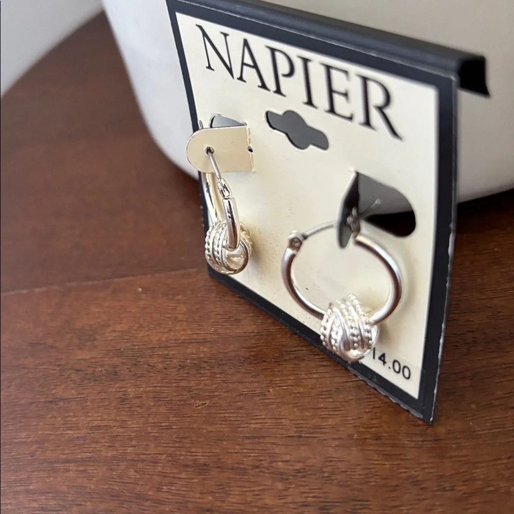 Napier Silvertone Twisted knot,small hoop, click top